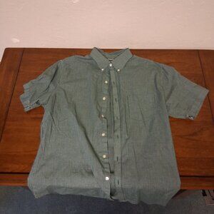 Van Heusen Short Sleeve Button Down, Green Gingham, XL